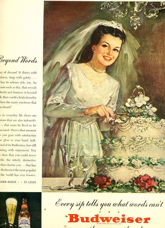 vintage 1946 advertisement wedding cake bride budweiser