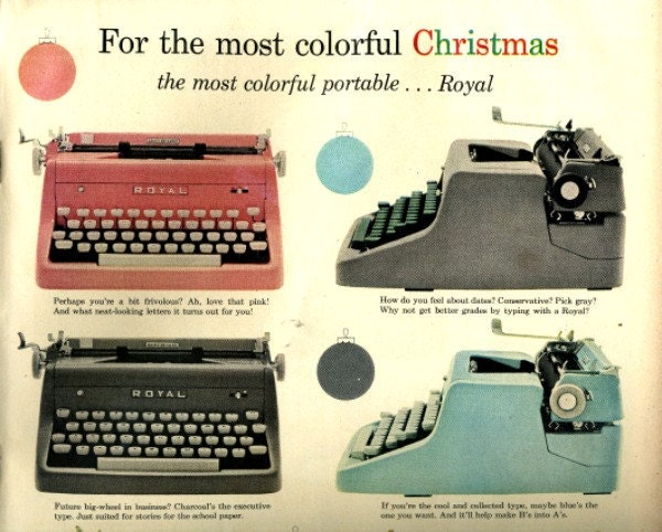 vintage 1953 turquoise pink typewriters advertisement royal