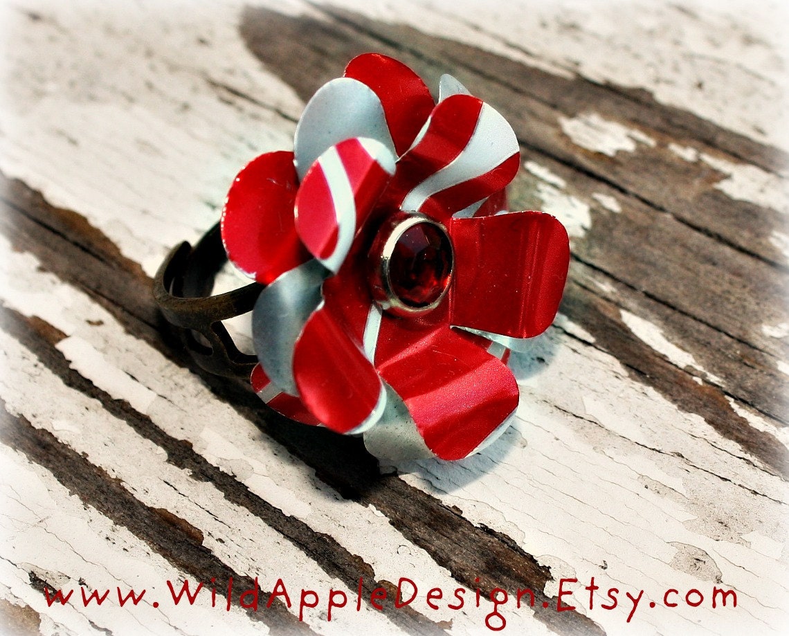Upcycled Coca Cola Daisy Ring - Adjustable Size (6598)