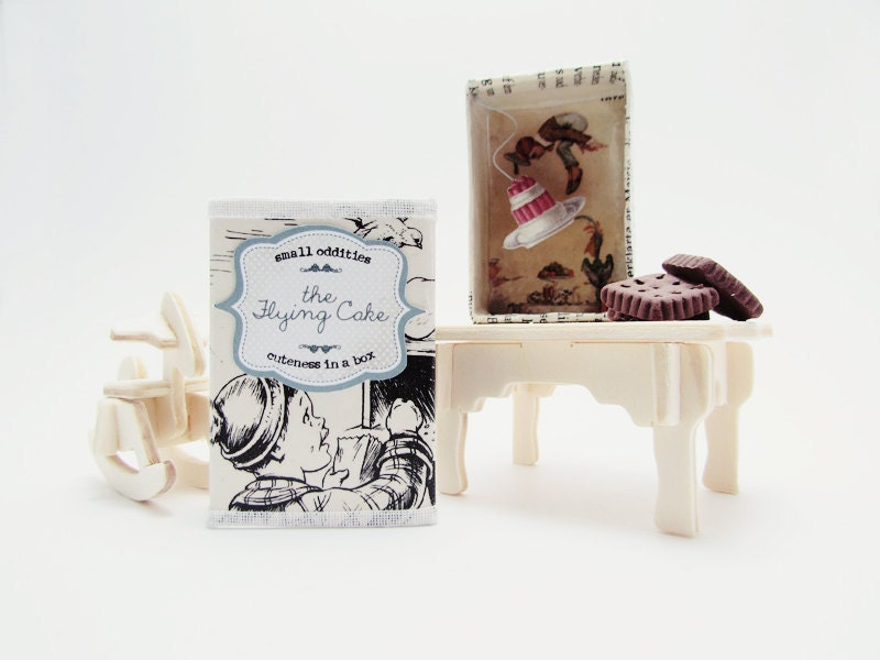 Handmade shadow box frame -The Flying Cake in a Matchbox-