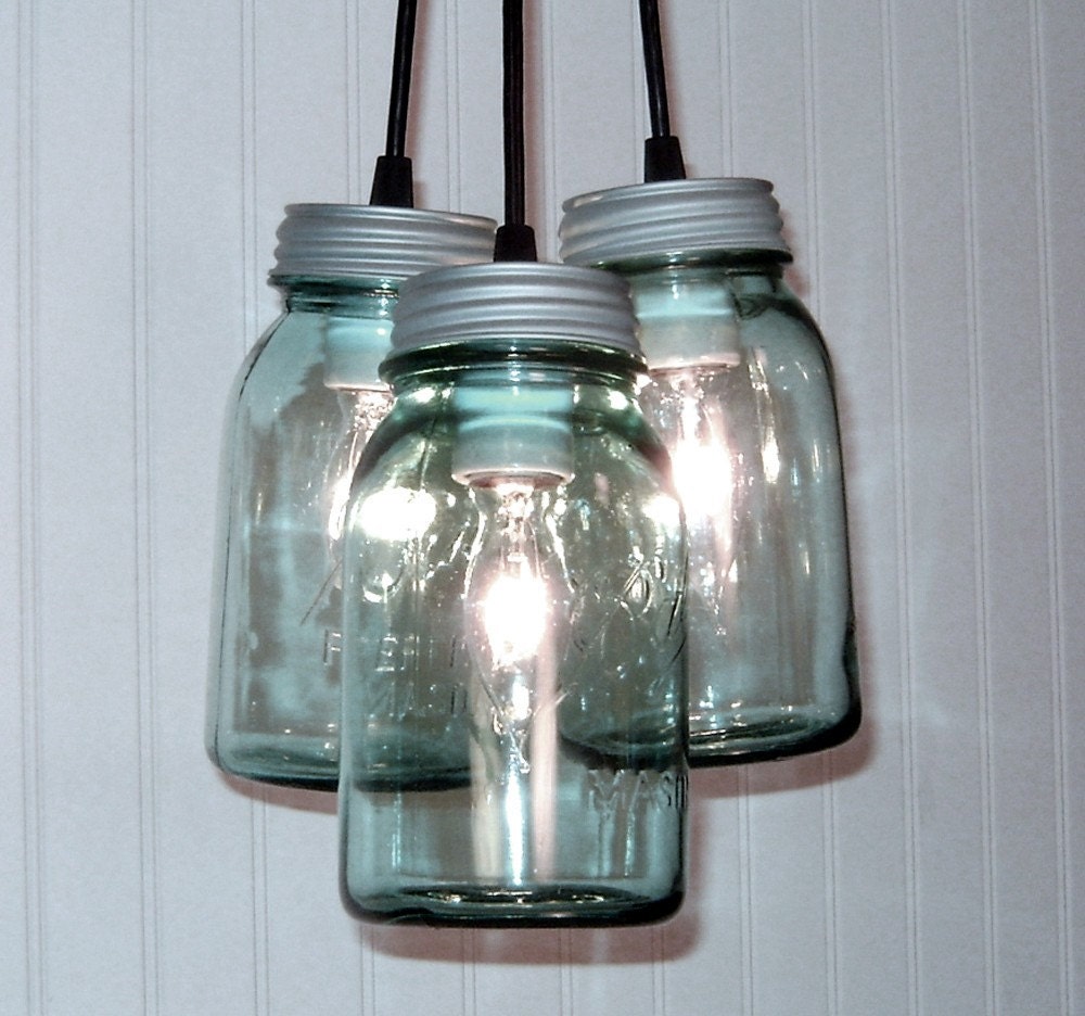 Vintage BLUE Canning Jar CHANDELIER Created NEW
