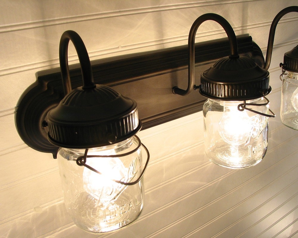 Vintage CLEAR Canning Jar TRIPLE Vanity Sconce