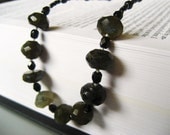 Black Gemstone Necklace - Natural Gemstone Labradorite and Shiny Black Czech Glass