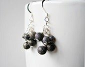 Gray Earrings Dark Silver Frosted Cluster Sterling Silver