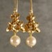 Wedding Jewelry - Pearl Gold Bridesmaid Gifts, Pearl and Gold Cherry Blossom Dangle Earrings (4274W)