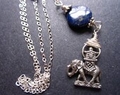 Elephant Necklace Silver Lapis Travel Adventure by MinouBazaar