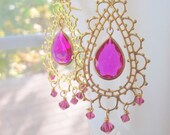 Bollywood Chandelier Earrings Bridal  Morocco Hot Pink Lace Earrings by MinouBazaar