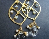 Gold Pearl Chandelier Earrings Bridal Sparkle by MinouBazaar