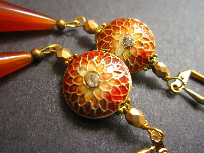 Orange Earrings Summer Cloisonne Vintage Lucite by MinouBazaar