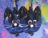 Fun Cobalt Blue Lampwork Glass Cat Bead Dangle Earrings, MeoW