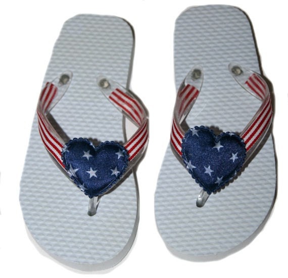 Boutique Handmade Girls Patriotic Flip Flops Size 10 11. Great for July 4th parades and parties.