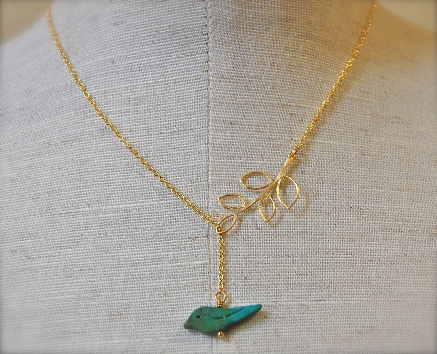 The Golden Leaf and Turquoise Birdie Lariat