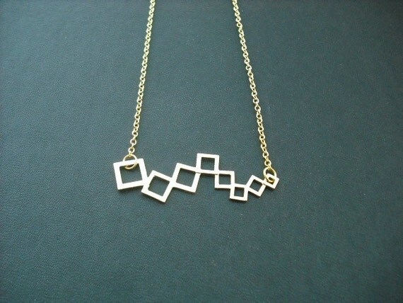modern linked squares necklace - matte 18K yellow gold plated