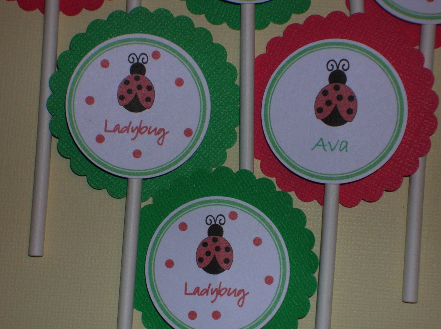Cupcake Toppers, Cupcake Picks, ladybug, red, green, girl Il_570xn