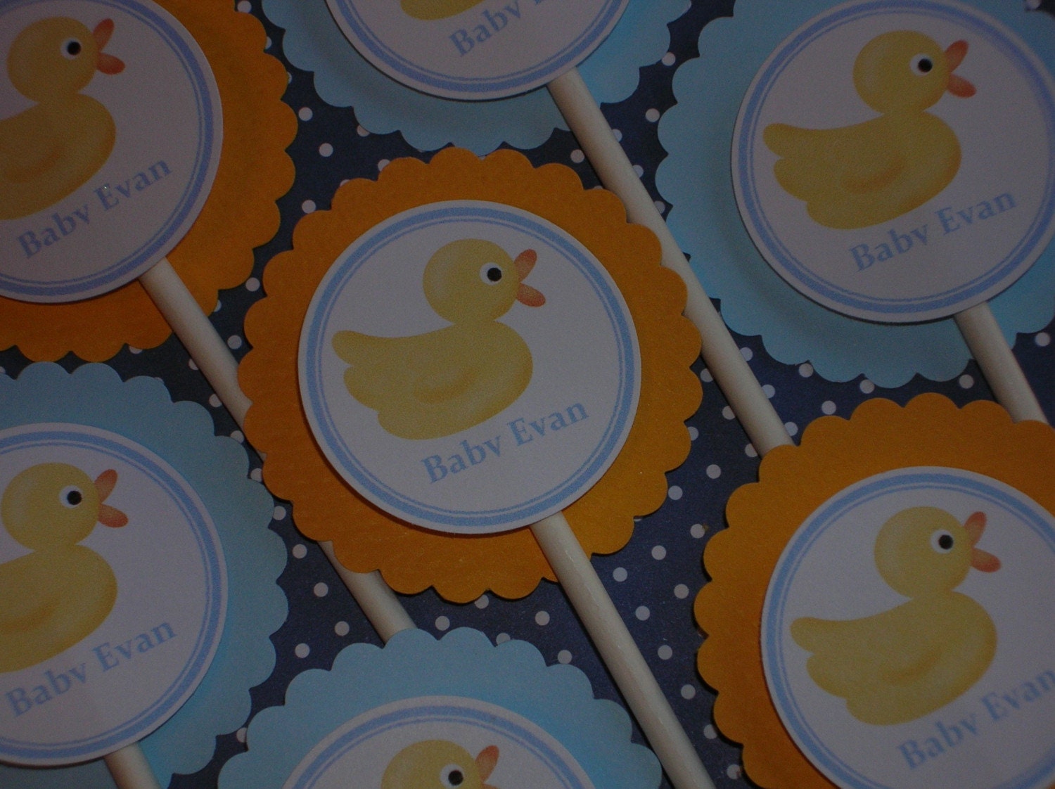 Rubber Ducky Cupcake Toppers, baby shower, blue, yellow Il_570xn