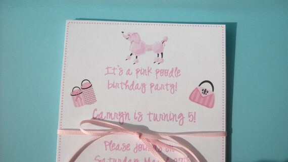 Invitations, pink poodle, girl, birthday party, Paris Il_570xn
