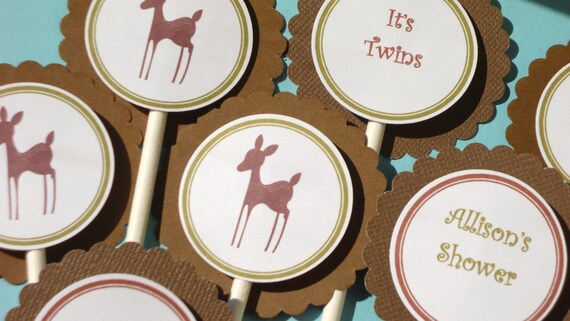 Cupcake Toppers, baby shower, deer, willow, chocolate Il_570xn