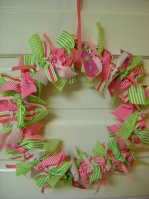 Ribbon Wreath, shades of pink and green Il_570xn