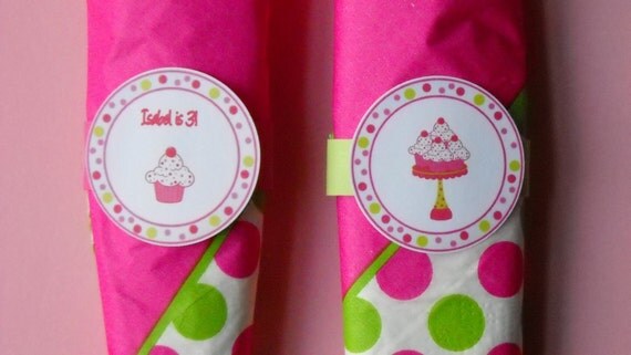 Napkin Rings, cupcake, pink and green Il_570xn