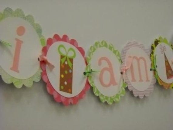 I am 1 Highchair Banner - pinks and greens Il_570xn