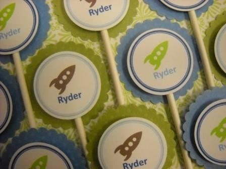 Cupcake Toppers - Boy Rocket Ship Birthday Il_570xn