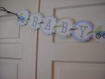 Custom Banner - Welcome Baby, blue and green carriage Il_570xn