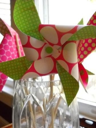 Paper Pinwheels - Pink and Green. Listing is for 5 pinwheels. Il_570xn