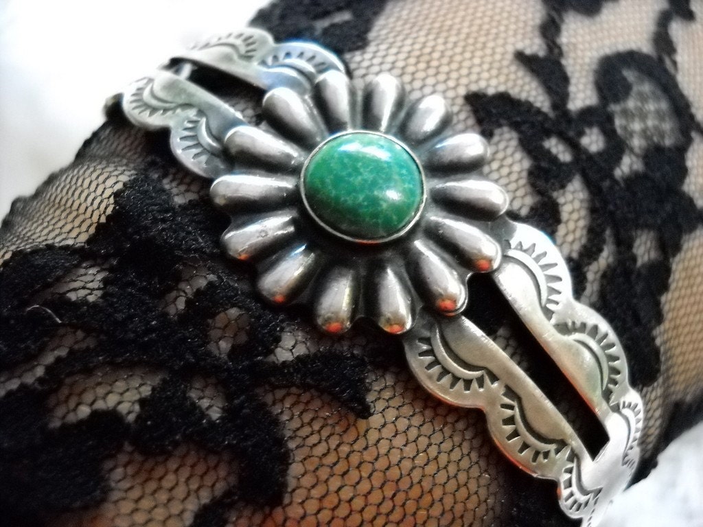 1930s Coin Silver Navajo Turquoise Cuff Bracelet, Time Raveler - Timeraveler 1930s Coin Silver Navajo Turquoise Cuff Bracelet, Time Raveler - Timeraveler