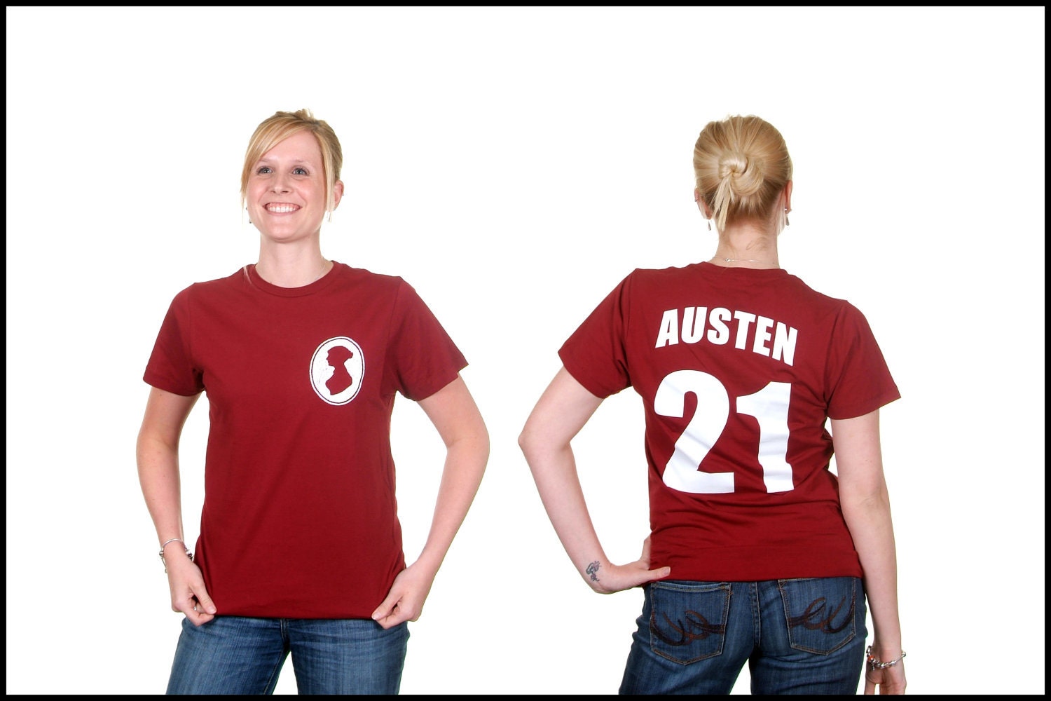 Jane Austen Literary T-Shirt Jersey - Reader - Book Gift - Author Shirt - Mr. Darcy - NOVEL-T - Pride and Prejudice