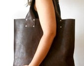 Oversize leathre tote bag, for every day use - Dark brown - - Smadars