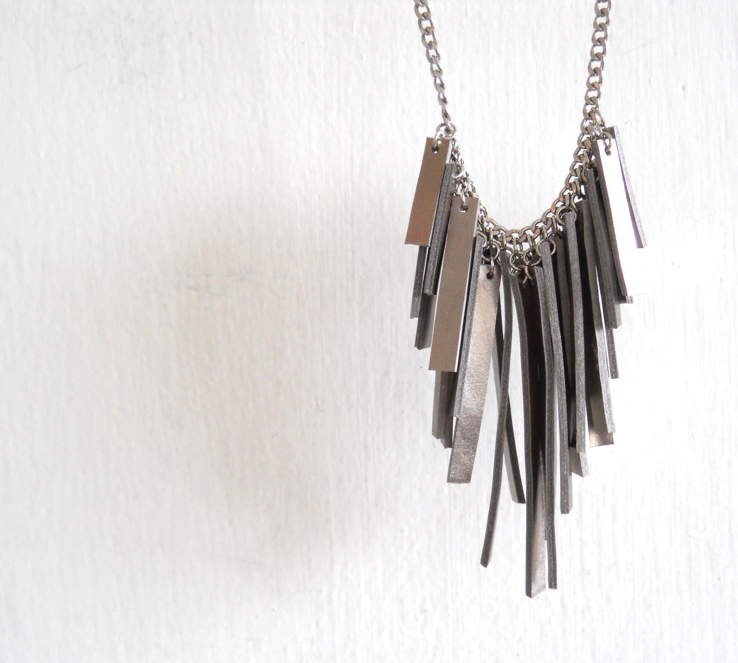 Silver leather and  chain necklace