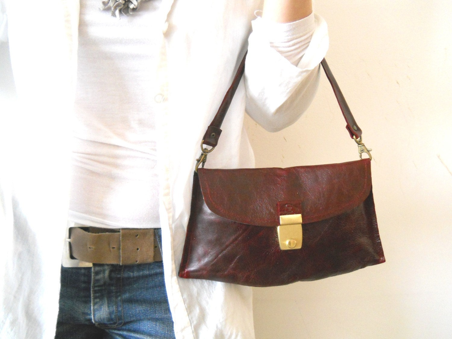 Beautiful leather clutch with vintage buckle - Beautiful Yellow