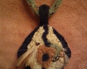 Hand Knit Felted Pendant with Beads & Feathers