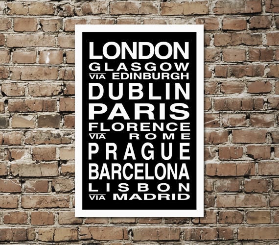 European Cities Bus Roll Poster / Subway Scroll / Tram Banner 20in x  30in