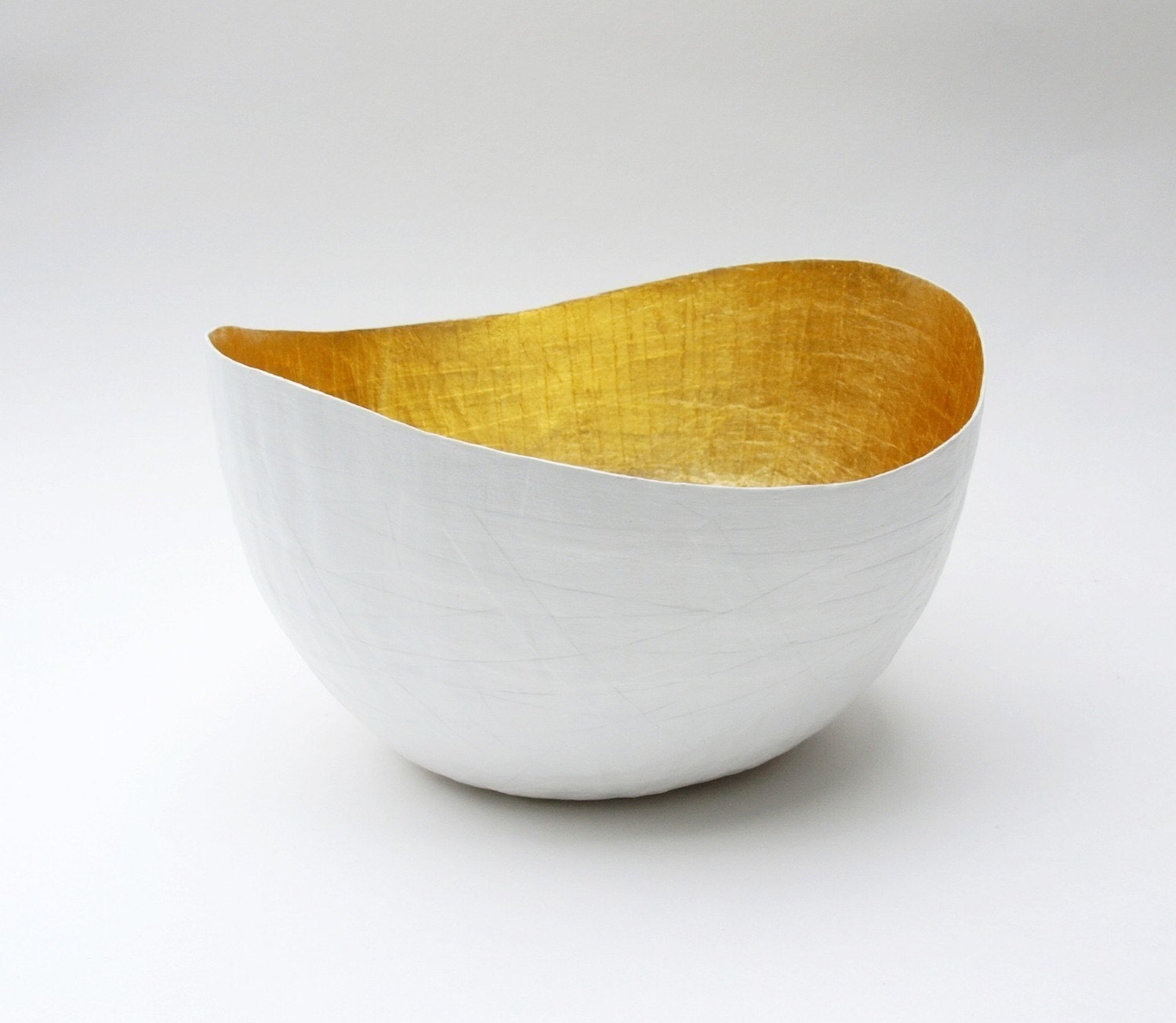 Paper Mache  Vessel in White and Gold - The Wavy - Made to order - etco