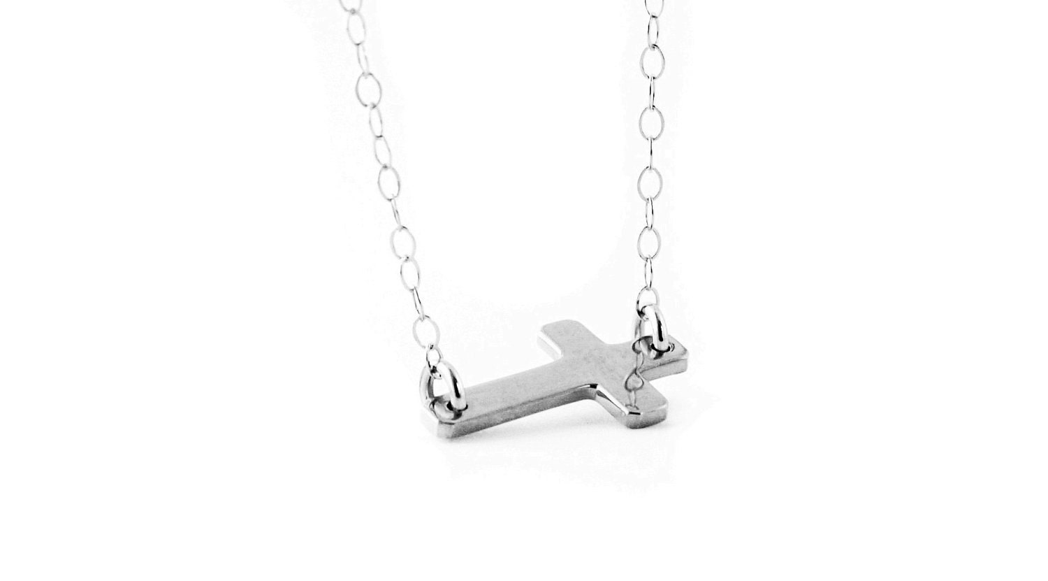 Sideways Cross Necklace in Sterling Silver - Trendy Everyday Jewelry