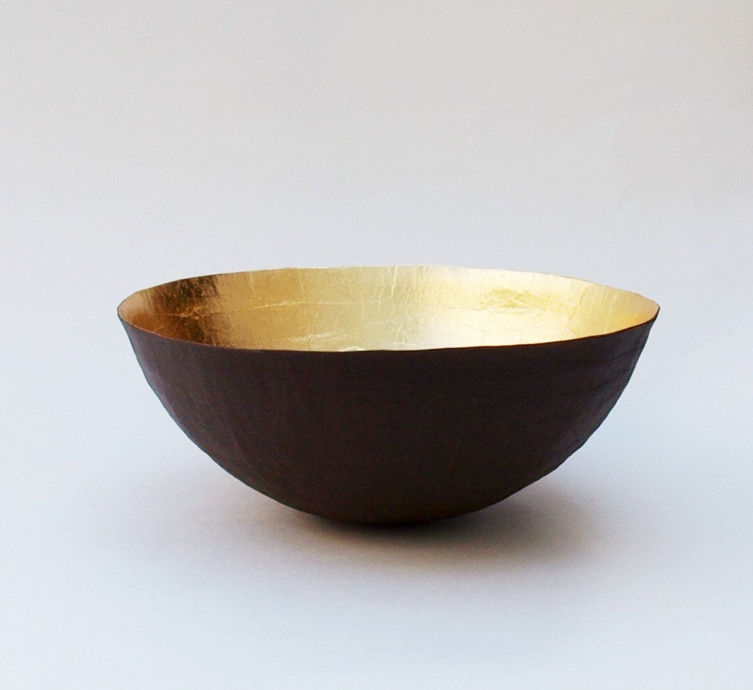 Paper Mache Bowl in Brown and Gold - The Moon - Made to Order