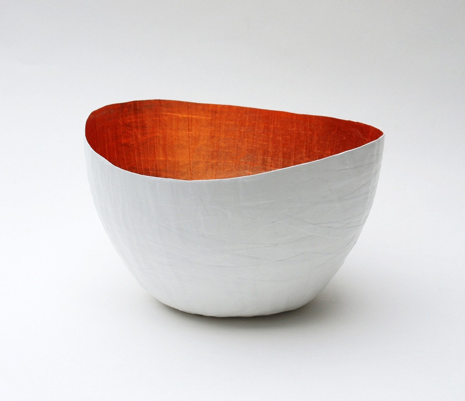 Paper Mache Vessel in White and Copper - The Wavy - Made to order