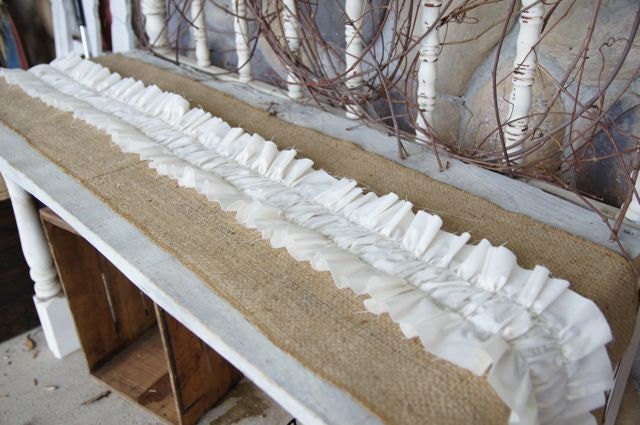 Burlap Runner with muslin center ruffle