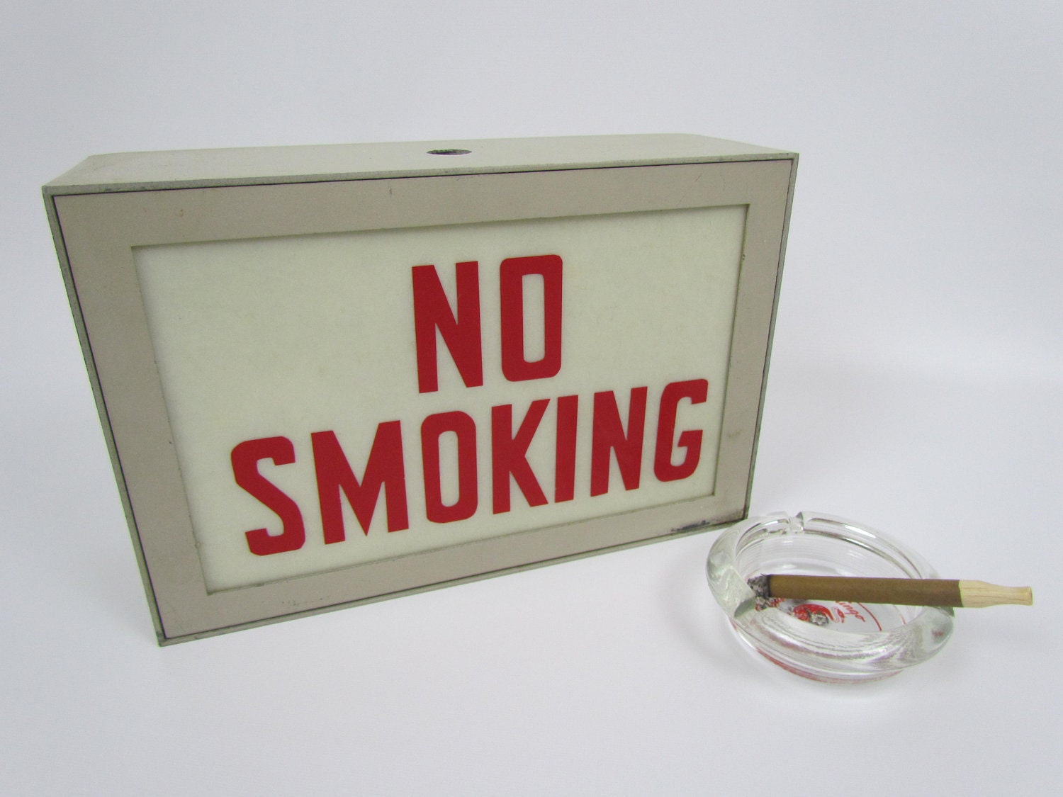 Vintage NO SMOKING sign, mid century office light box style