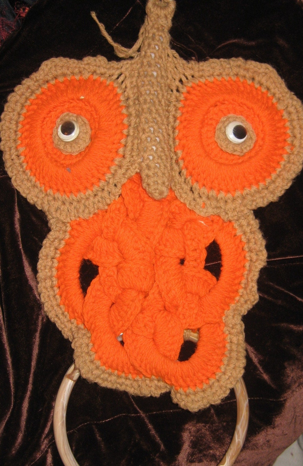 vintage ORANGE HANDMADE owl towel rack