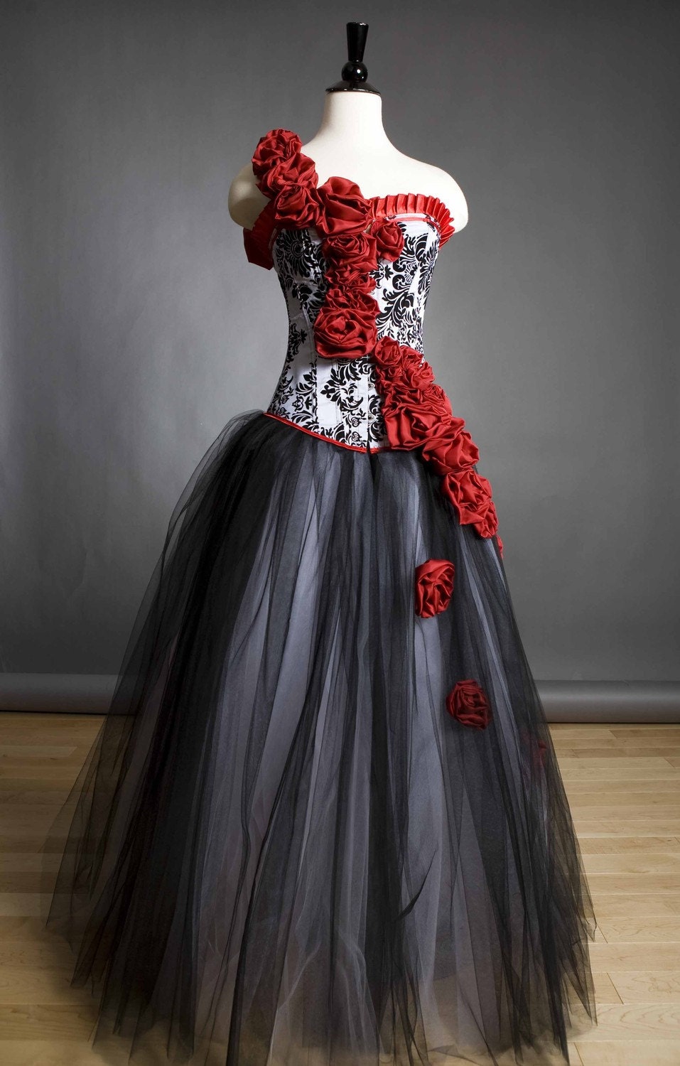 Custom Size Damask red rose Burlesque Corset Prom dress