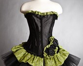 Size Large lime green and leopard tulle burlesque corset dress Ready to ship