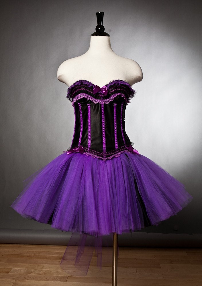 Size Medium Black and purple burlesque tulle corset prom dress Ready To Ship