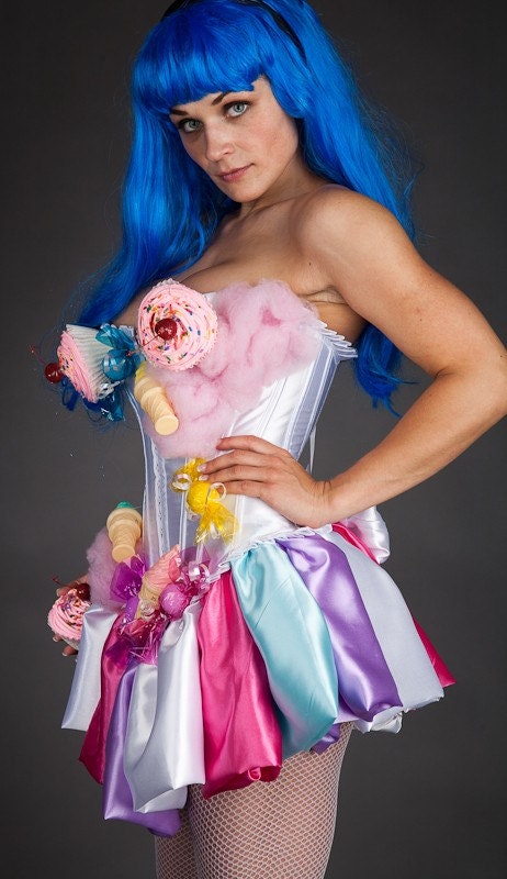 Custom Size Katy Perry inspired candy cupcake fabric corset dress