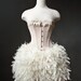 Size small Peach and Ivory Burlesque Feather Corset Dress Ready to ship