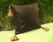 14 in Rose Patterned Faux Leather Throw Pillow with Tassels