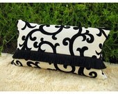 IN STOCK 12x20 Frenchie Pillow in Black and White with Fringe Moustache