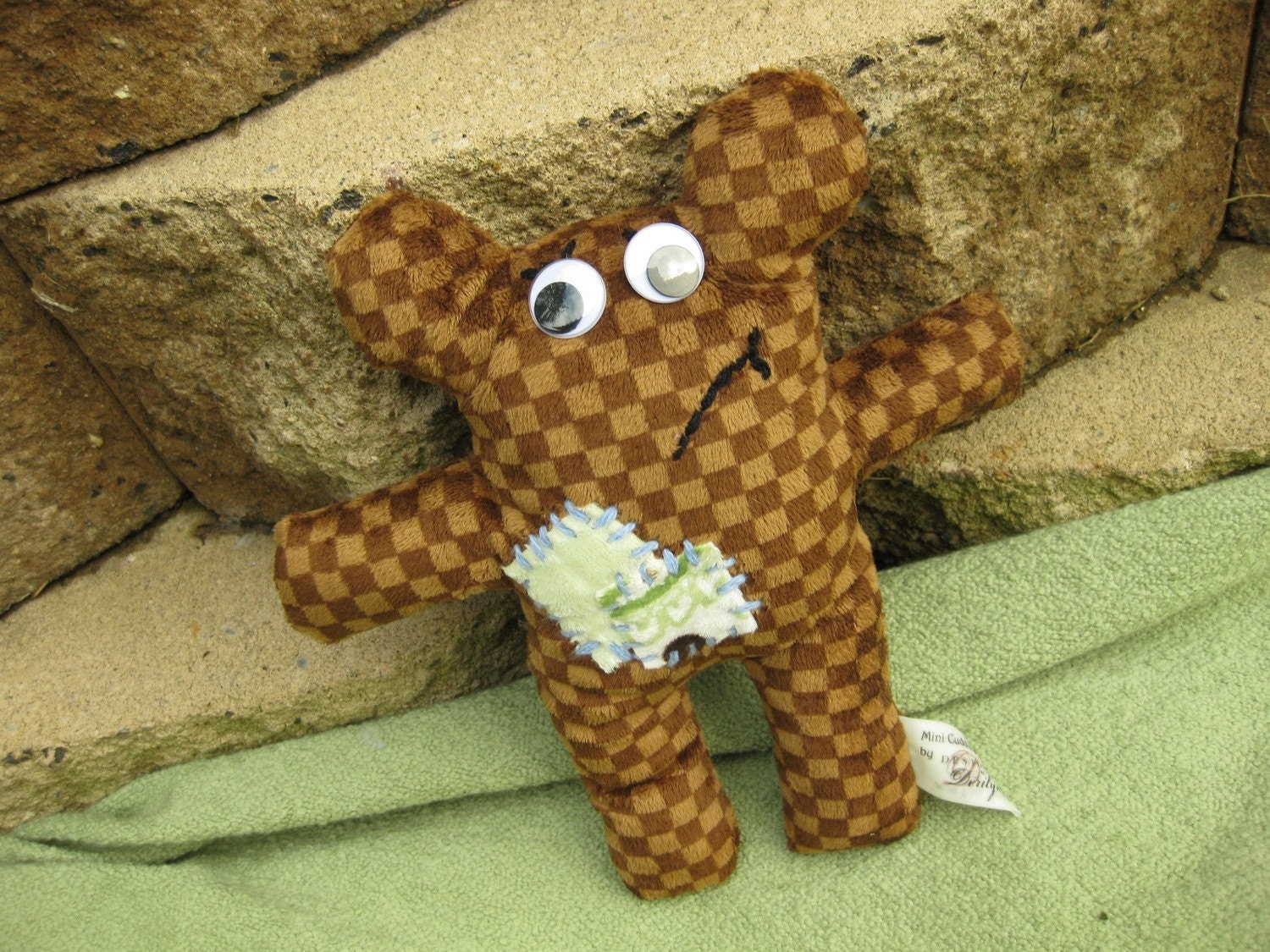 Mini WORRY WORT Cuddle Muddle Plush Monster in Brown Checked Pattern