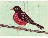 AMERICAN ROBIN linocut reproduction block print